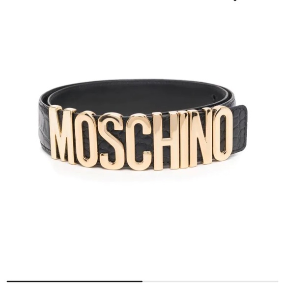 Moschino Logo Buckle Croc-Embossed Leather Belt Size 38 XS 2/4 - Picture 3 of 9